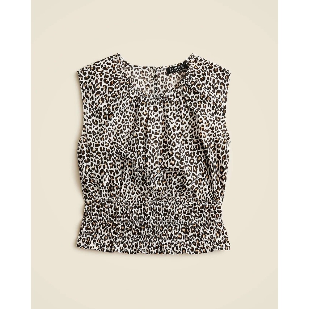 J.Crew Leopard Print Sleeveless Cotton Blouse Sienna Miller Quiet Luxury L